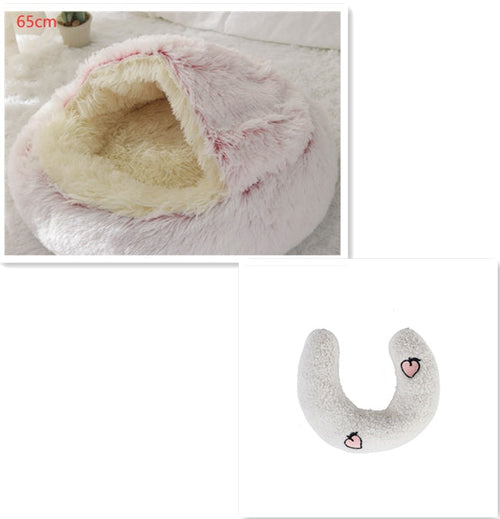 2 In 1 Dog And Cat Bed Pet Winter Bed Round Plush Warm Bed House Soft
