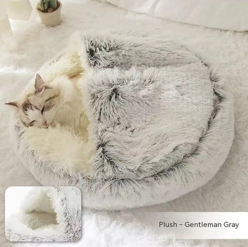2 In 1 Dog And Cat Bed Pet Winter Bed Round Plush Warm Bed House Soft