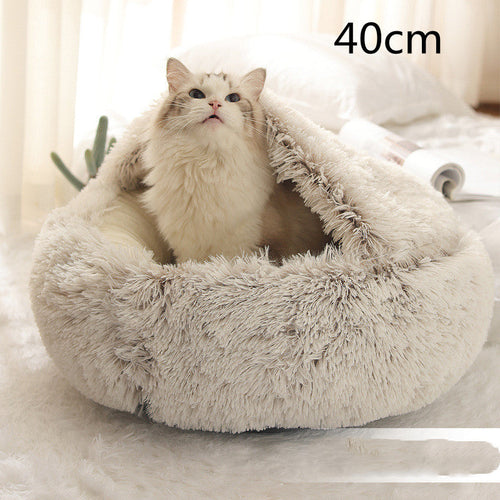 2 In 1 Dog And Cat Bed Pet Winter Bed Round Plush Warm Bed House Soft