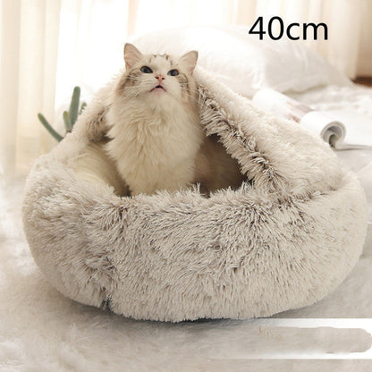 2 In 1 Dog And Cat Bed Pet Winter Bed Round Plush Warm Bed House Soft