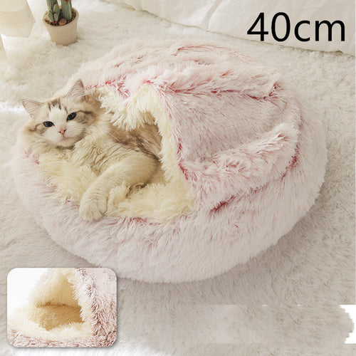 2 In 1 Dog And Cat Bed Pet Winter Bed Round Plush Warm Bed House Soft