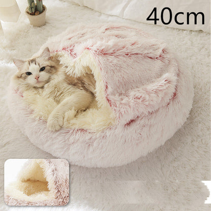 2 In 1 Dog And Cat Bed Pet Winter Bed Round Plush Warm Bed House Soft
