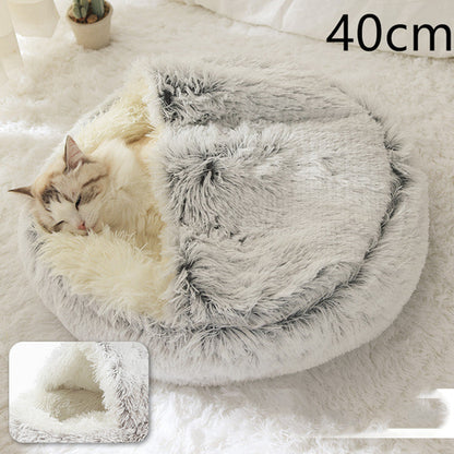 2 In 1 Dog And Cat Bed Pet Winter Bed Round Plush Warm Bed House Soft