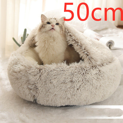2 In 1 Dog And Cat Bed Pet Winter Bed Round Plush Warm Bed House Soft