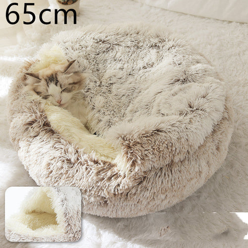 2 In 1 Dog And Cat Bed Pet Winter Bed Round Plush Warm Bed House Soft
