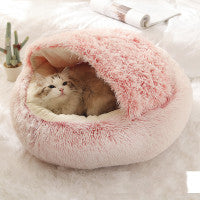 2 In 1 Dog And Cat Bed Pet Winter Bed Round Plush Warm Bed House Soft