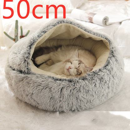 2 In 1 Dog And Cat Bed Pet Winter Bed Round Plush Warm Bed House Soft