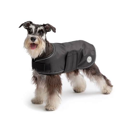 Dog wearing GF PET Waterproof Blanket Jacket in black