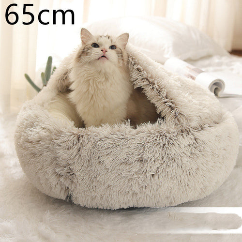 2 In 1 Dog And Cat Bed Pet Winter Bed Round Plush Warm Bed House Soft