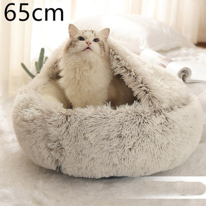 2 In 1 Dog And Cat Bed Pet Winter Bed Round Plush Warm Bed House Soft