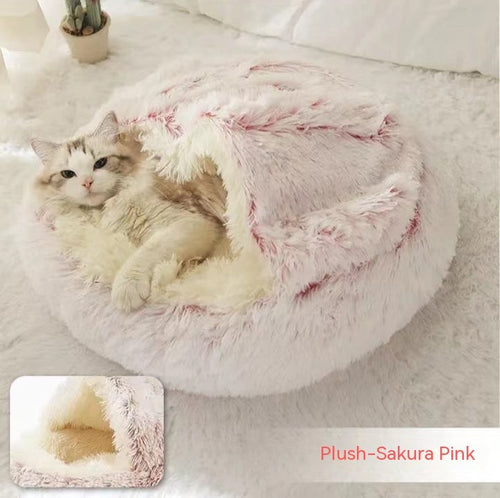 2 In 1 Dog And Cat Bed Pet Winter Bed Round Plush Warm Bed House Soft