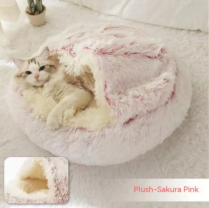 2 In 1 Dog And Cat Bed Pet Winter Bed Round Plush Warm Bed House Soft