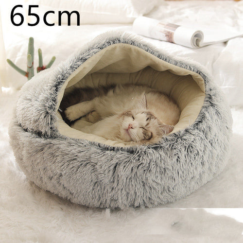 2 In 1 Dog And Cat Bed Pet Winter Bed Round Plush Warm Bed House Soft