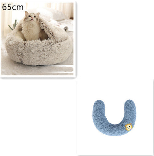2 In 1 Dog And Cat Bed Pet Winter Bed Round Plush Warm Bed House Soft