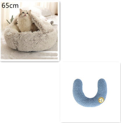 2 In 1 Dog And Cat Bed Pet Winter Bed Round Plush Warm Bed House Soft