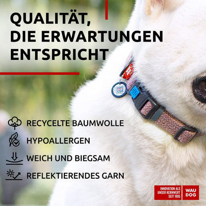 WAUDOG Reflective Cotton Dog Collar Eco Friendly Alt to Nylon Collar