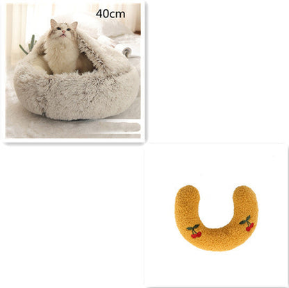 2 In 1 Dog And Cat Bed Pet Winter Bed Round Plush Warm Bed House Soft