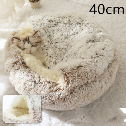 2 In 1 Dog And Cat Bed Pet Winter Bed Round Plush Warm Bed House Soft