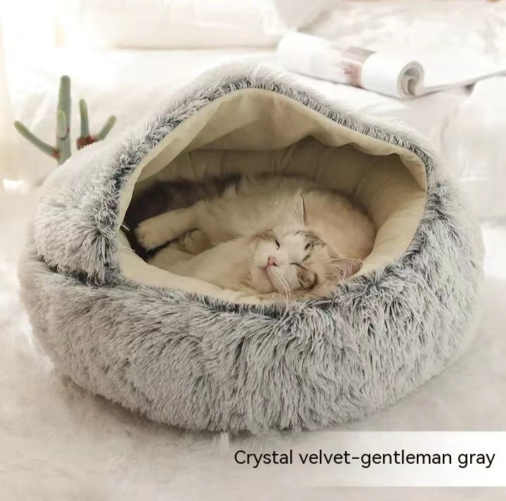 2 In 1 Dog And Cat Bed Pet Winter Bed Round Plush Warm Bed House Soft