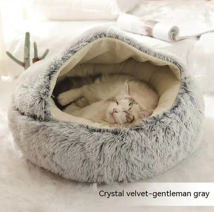 2 In 1 Dog And Cat Bed Pet Winter Bed Round Plush Warm Bed House Soft