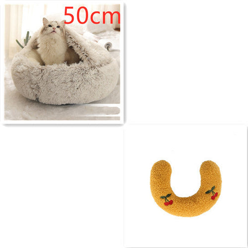 2 In 1 Dog And Cat Bed Pet Winter Bed Round Plush Warm Bed House Soft