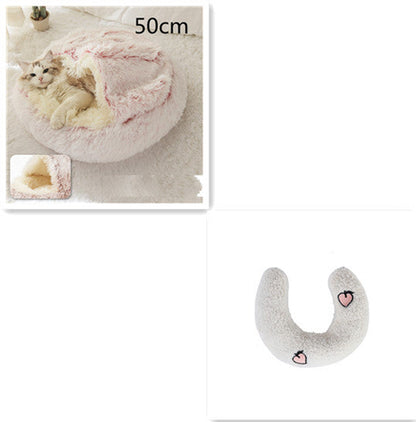 2 In 1 Dog And Cat Bed Pet Winter Bed Round Plush Warm Bed House Soft