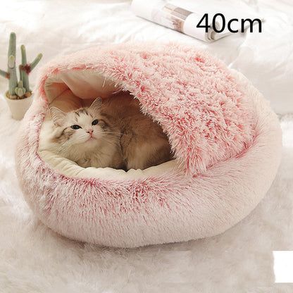 2 In 1 Dog And Cat Bed Pet Winter Bed Round Plush Warm Bed House Soft