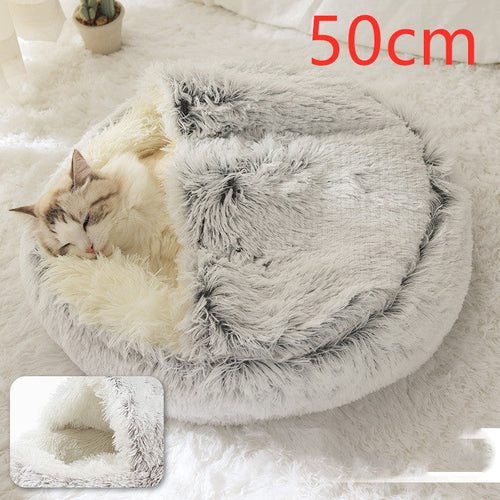 2 In 1 Dog And Cat Bed Pet Winter Bed Round Plush Warm Bed House Soft