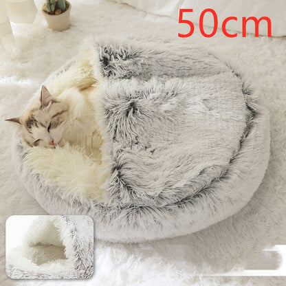 2 In 1 Dog And Cat Bed Pet Winter Bed Round Plush Warm Bed House Soft