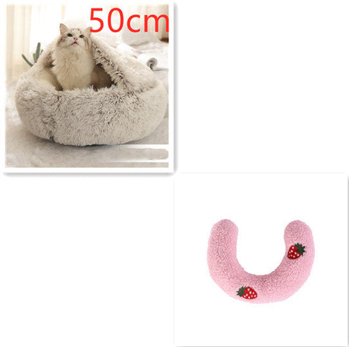 2 In 1 Dog And Cat Bed Pet Winter Bed Round Plush Warm Bed House Soft