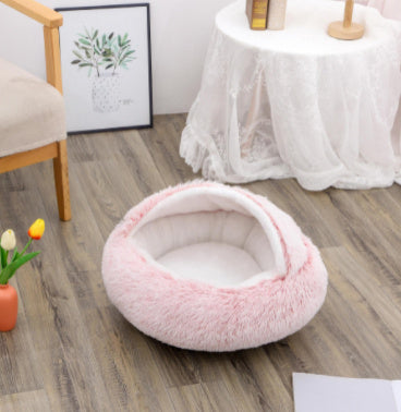 2 In 1 Dog And Cat Bed Pet Winter Bed Round Plush Warm Bed House Soft