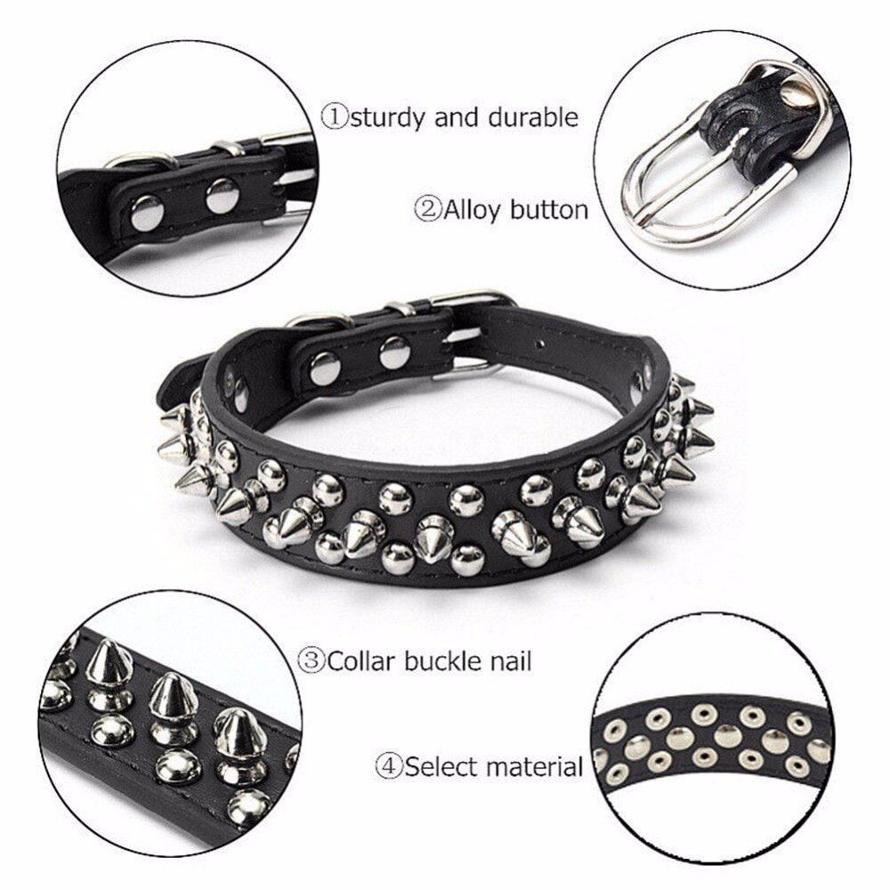 Spiked Studded Leather Dog Collar Rivets Pet Small Large Cat Pit Bull