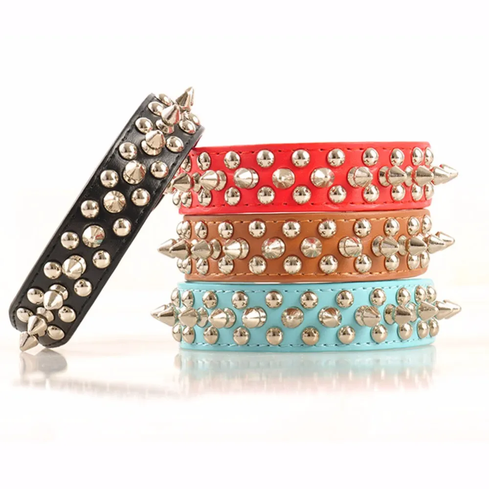 Spiked Studded Leather Dog Collar Rivets Pet Small Large Cat Pit Bull