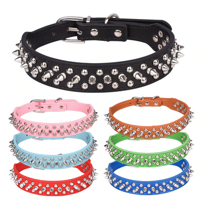 Spiked Studded Leather Dog Collar Rivets Pet Small Large Cat Pit Bull