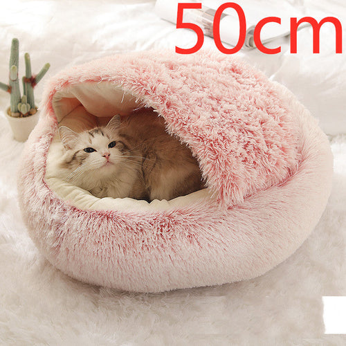 2 In 1 Dog And Cat Bed Pet Winter Bed Round Plush Warm Bed House Soft