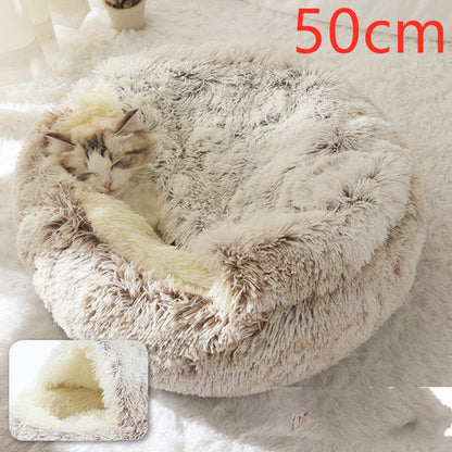 2 In 1 Dog And Cat Bed Pet Winter Bed Round Plush Warm Bed House Soft