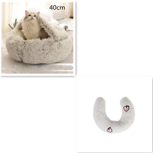 2 In 1 Dog And Cat Bed Pet Winter Bed Round Plush Warm Bed House Soft