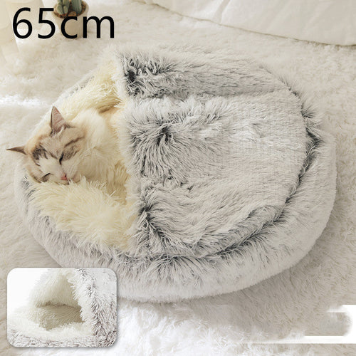 2 In 1 Dog And Cat Bed Pet Winter Bed Round Plush Warm Bed House Soft