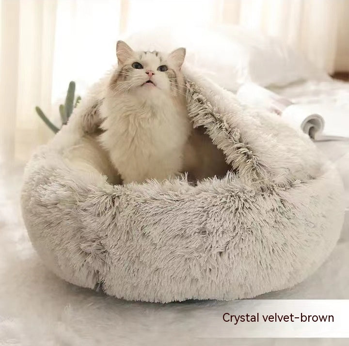 2 In 1 Dog And Cat Bed Pet Winter Bed Round Plush Warm Bed House Soft