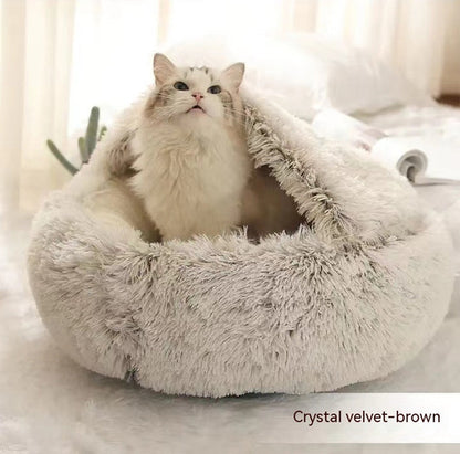 2 In 1 Dog And Cat Bed Pet Winter Bed Round Plush Warm Bed House Soft