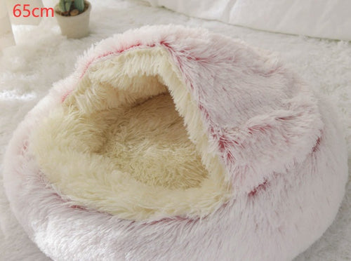 2 In 1 Dog And Cat Bed Pet Winter Bed Round Plush Warm Bed House Soft