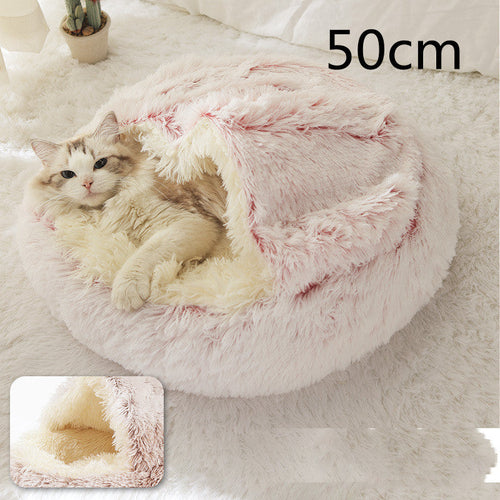 2 In 1 Dog And Cat Bed Pet Winter Bed Round Plush Warm Bed House Soft