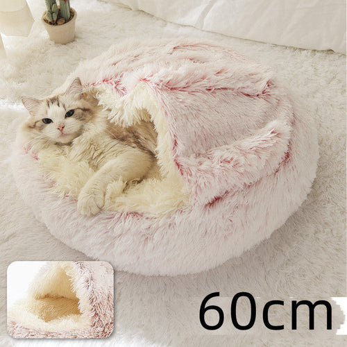 2 In 1 Dog And Cat Bed Pet Winter Bed Round Plush Warm Bed House Soft
