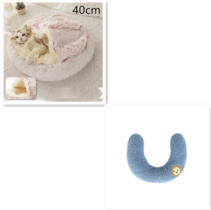 2 In 1 Dog And Cat Bed Pet Winter Bed Round Plush Warm Bed House Soft