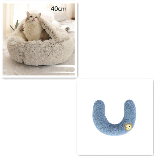 2 In 1 Dog And Cat Bed Pet Winter Bed Round Plush Warm Bed House Soft
