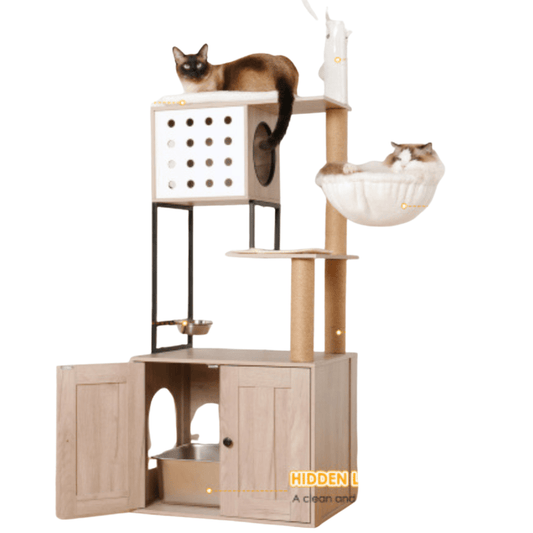 Modern Indoor Cat Tree Tower with Storage & Hammock