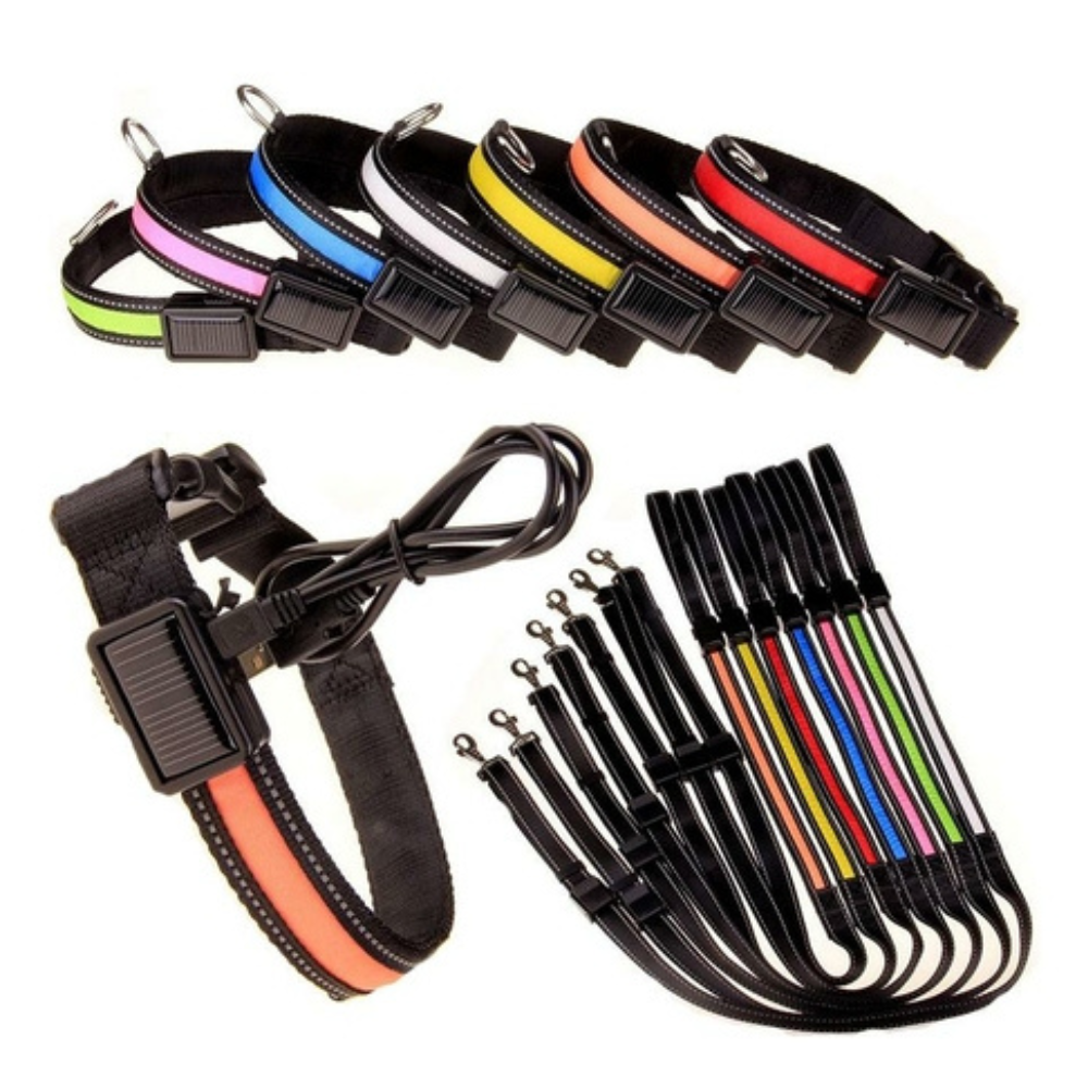 Solar and USB rechargeable LED dog collar