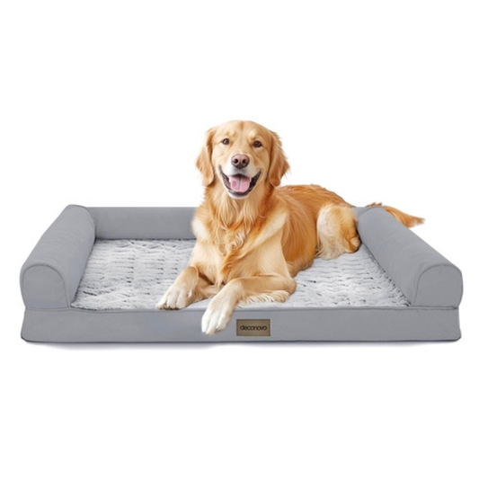 Luxury velvet and linen dog bed with armrest