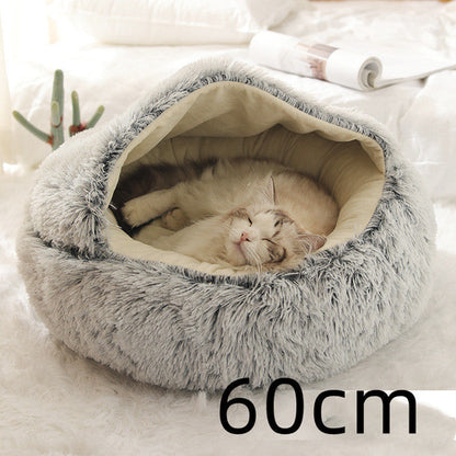 2 In 1 Dog And Cat Bed Pet Winter Bed Round Plush Warm Bed House Soft