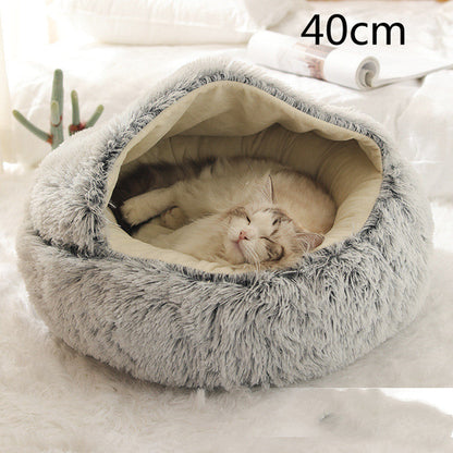 2 In 1 Dog And Cat Bed Pet Winter Bed Round Plush Warm Bed House Soft